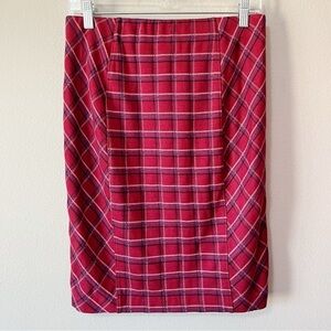 J. Jill Ponte Knit Pull On Straight Pencil Skirt Red Plaid Size XS Elastic Waist